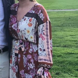 Anthropologie Brown and Pink Long Sleeve Sundress